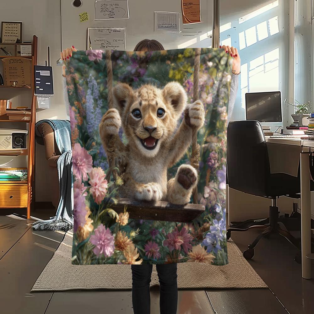 Little Lion pattern Flannel Blanket, High quality Comfortable for All Seasons, Home Decor, Warmth and Comfort, Perfect for Gifts.