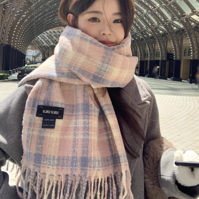 Retro Fashion Winter Women Knitted Scarf Headscarf Casual Preppy Plaid Tassel Scarve Lady Mujer Wrap Shawl Korean New Christmas