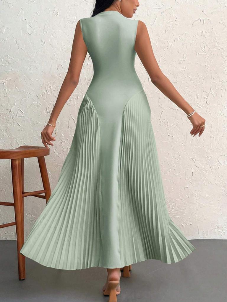Summer New Style Pleated Patchwork Long Dress Elegant Sleeveless Slim Fit Evening Gown Party Dress