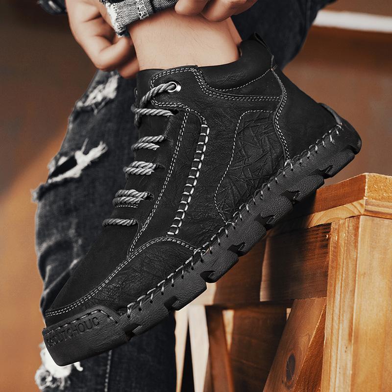 Autumn and Winter Plus Size Shoes Retro High Top Shoes, Men's Leather Boots Fashionable Mid-range Men's Ankle Boots