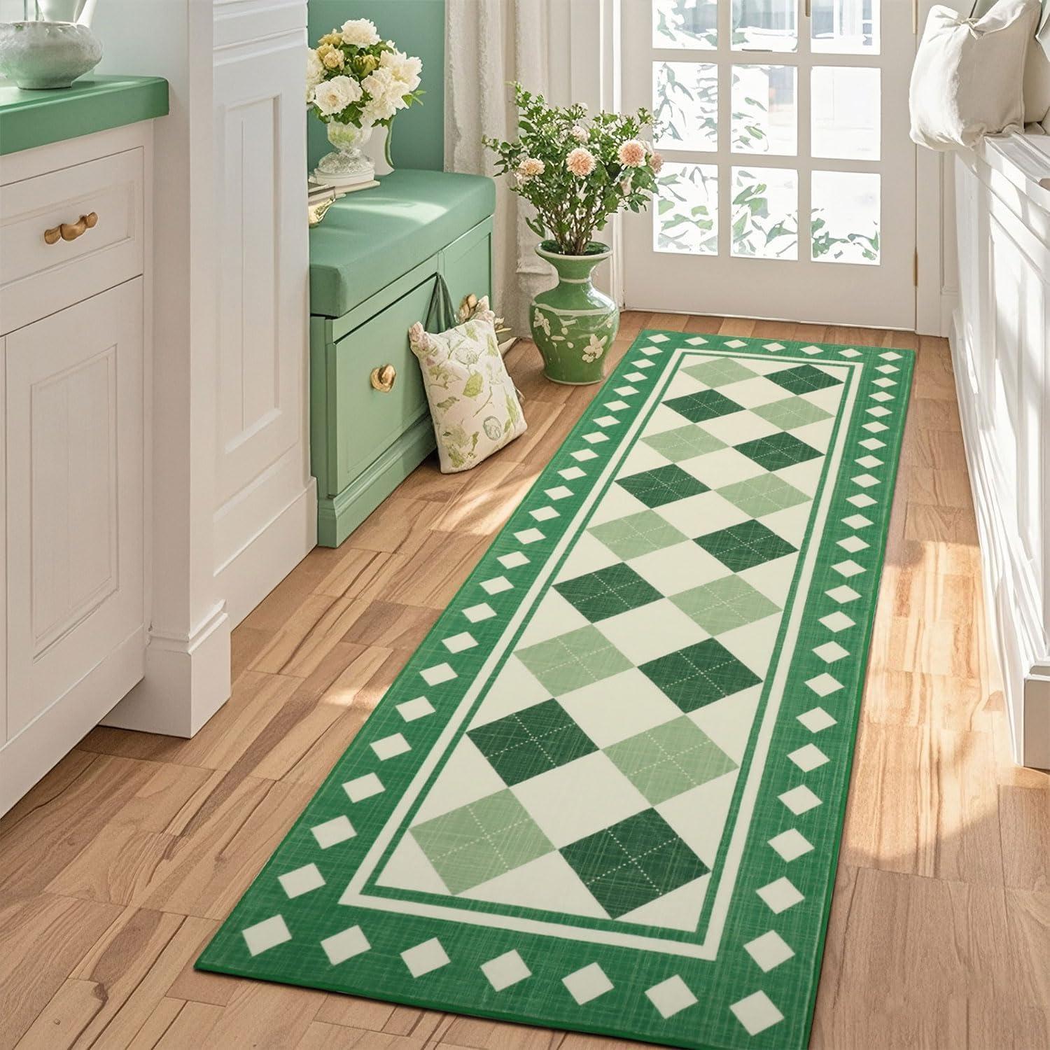 

Коврик-дорожка Коридорный ковер Бохо Клетчатые ковры Геометрический Моющийся Кухонный коврик Низкий ворс Клетчатый Ковер для спальни Напольный ковер 50x160cm