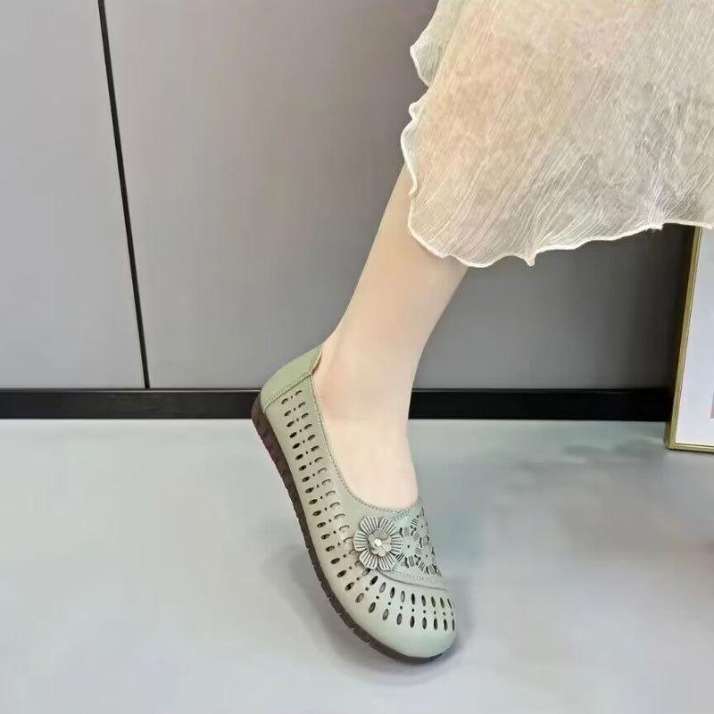 Summer Old Beijing Cloth Shoes Women's Breathable Mesh Shoes Beef Tendon Non-slip Soft Sole Medium Mother Shoes Casual Soft-sided Sandals