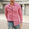 Men Casual 3d Digital Print Plaid Turn Down Collar Long Sleeve Breathable Shirt