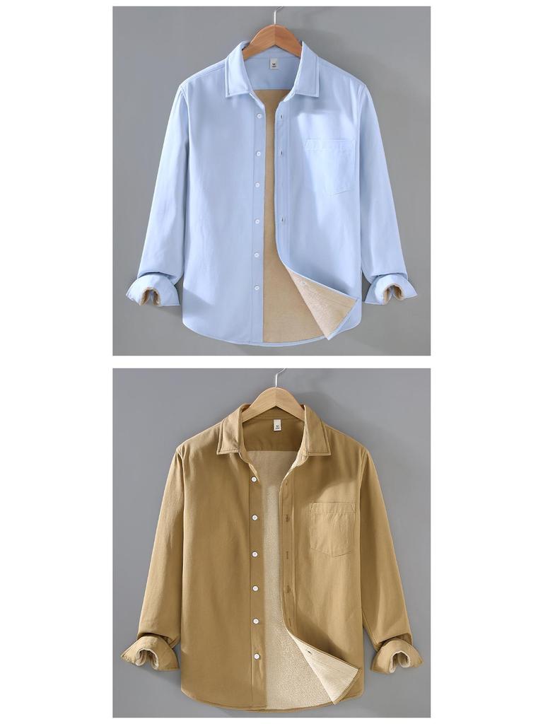 Men's Winter Cotton Velvet-Lined Warm Square Collar Shirt Jacket