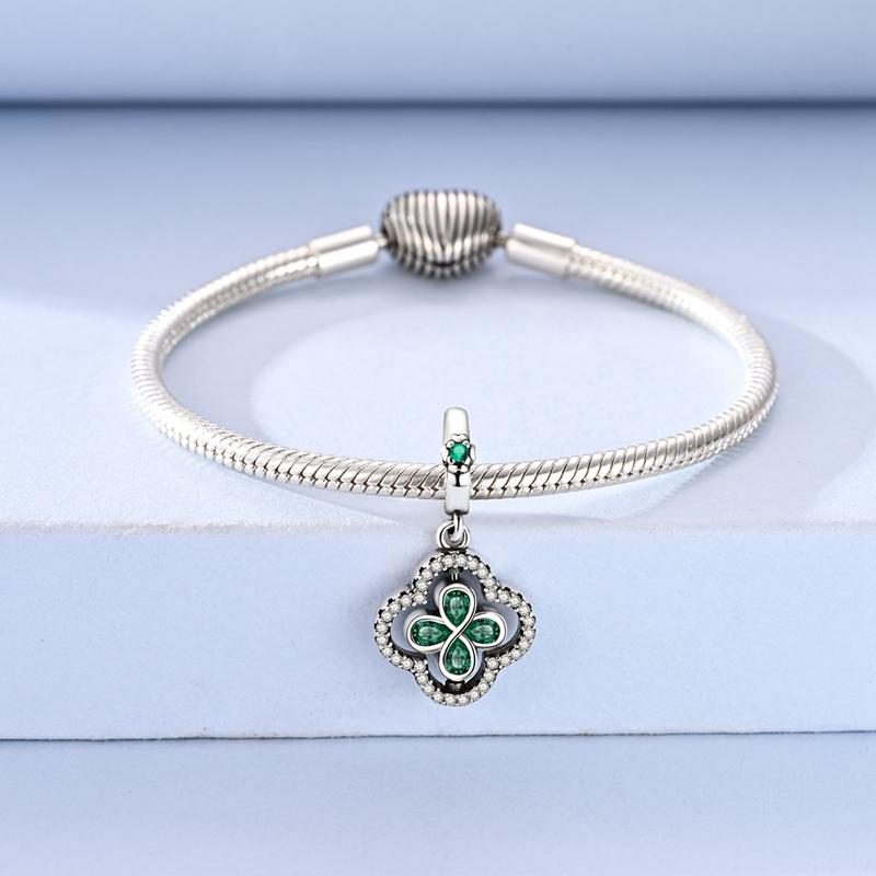 Original 925 Sterling Silver Bead Charm Flip Four Leaf Clover Pendant Fit Original Bracelet Necklace For Women DIY Jewelry Gift