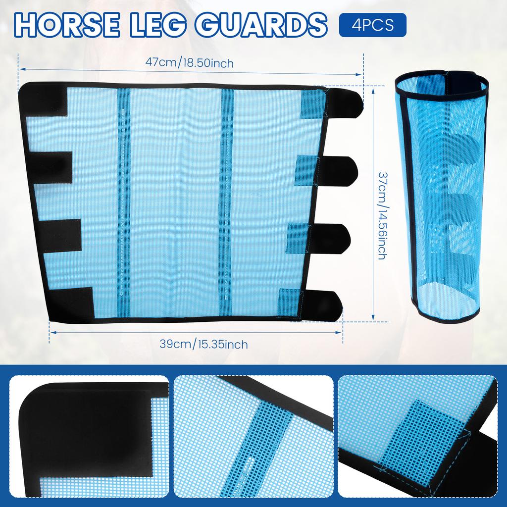 4Pcs Horse Fly Boots Set Mesh Breathable Horse Leggings Leg Guards Reusable Comfortable Leg Fatigue Wraps for Horses Protection