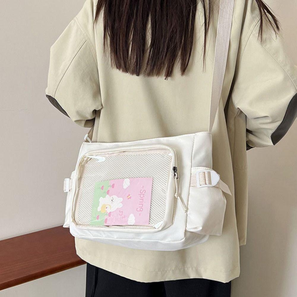 

Zipper Bag Transparent Bags Nylon Shoulder Bag Creative Solid Color Itabag Girl чорний