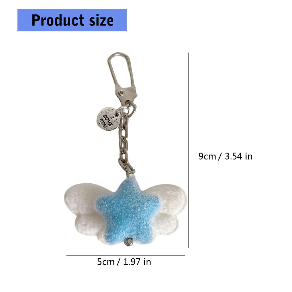 Fuzzy Flocking Star Keychain with Angel Wing Pendant Soft Stylish Fashionable Accessory For Phone Keys Bag Gift