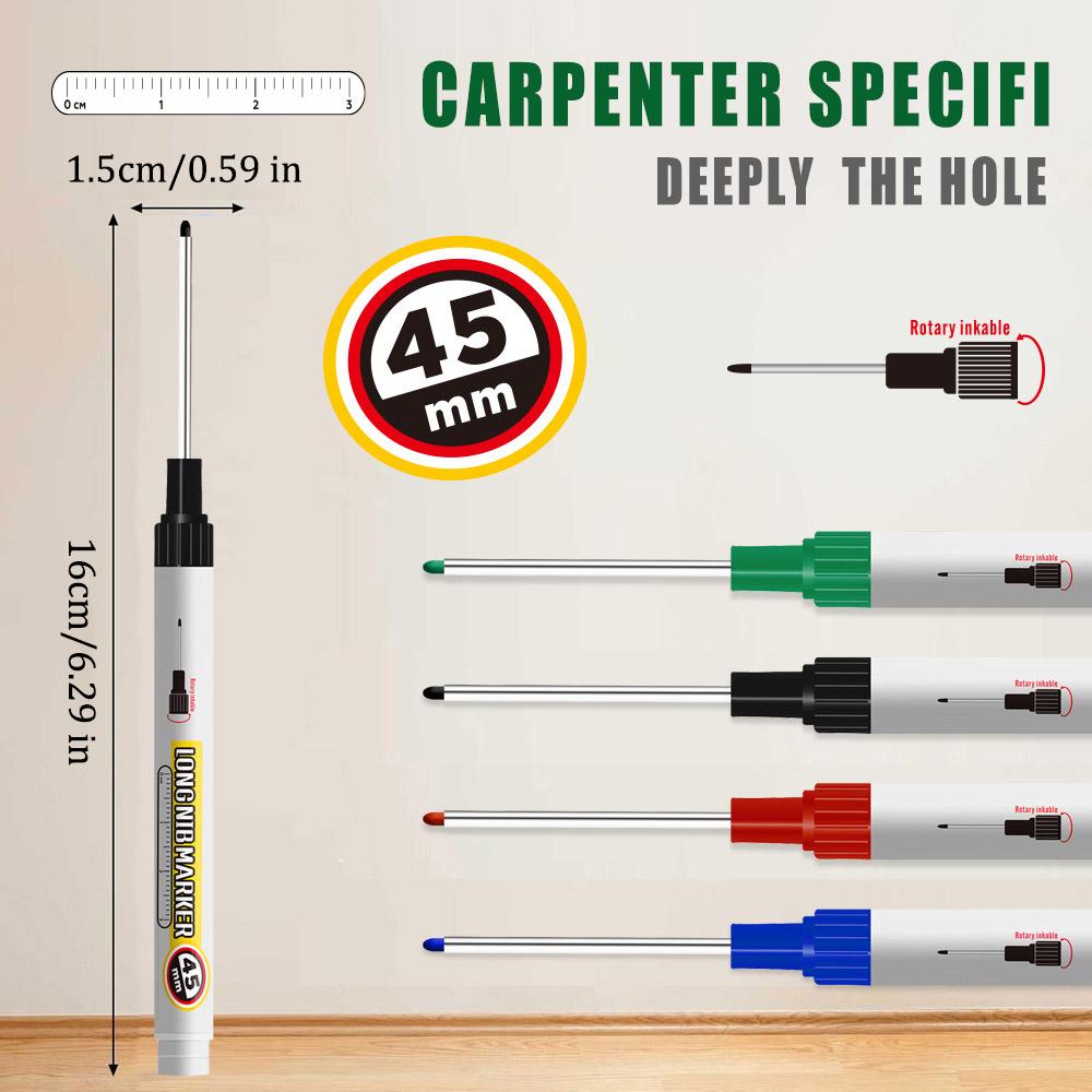 45mm Long Nib Marker,Carpenter's Deep Hole Marking Pen,2mm Tip,A Duration of 72 Hours,Waterproof Non-Erasable,Long Headed Pen