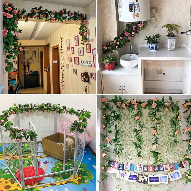 Rozenrank Kunstbloem: Plastic Plant voor Woonkamer, Airconditioningsbuis, Balkondecoratie, of Wandbekleding
