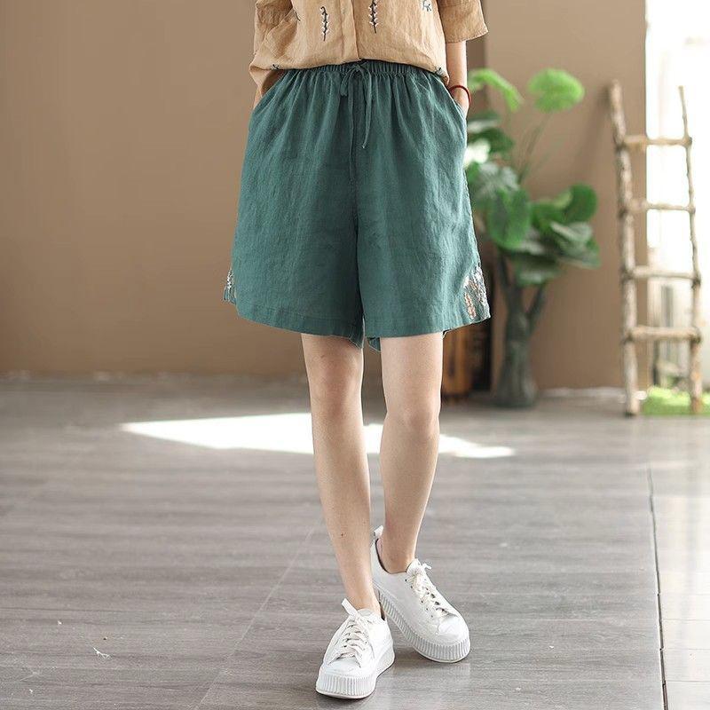 Baumwollshorts Damen Sommer Vintage Locker Große Größe Hohe Taille Lässig Denim Weitbeinige Hosen