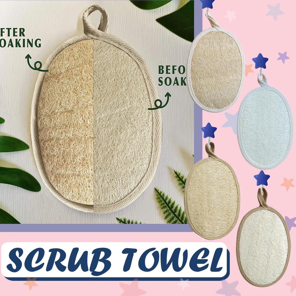 2Pcs Natural Loofah Body Shower Scrubber Bath Exfoliating Sponge Soft Shower Brush With Hook Towel Sponge Merchandises Scrubber