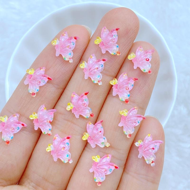 50Pcs New Cute  Resin Mini 9*10mm Beautiful Butterfly Series Flat Back Manicure Parts Embellishments For Hair Bows Accessories