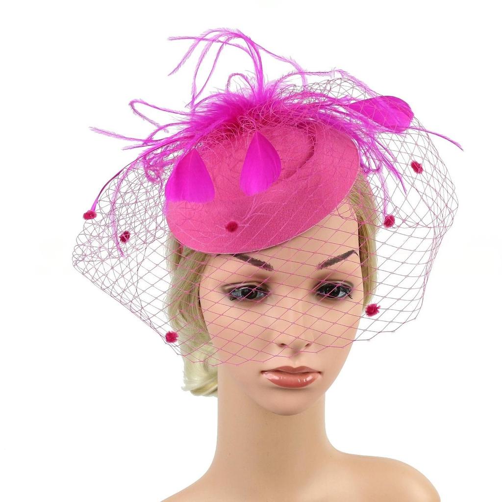 Bridal Wedding Veil Hair Accessories Sinamay Loop Veil Feather Fascinator Formal Hat Kentucky Derby Church Headpiece