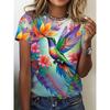 2026 Sommer Rundhals Damen T-Shirt Mode 3D Hawaiianischer Papagei Vogel Druck Kurzarm Cartoon Lässig