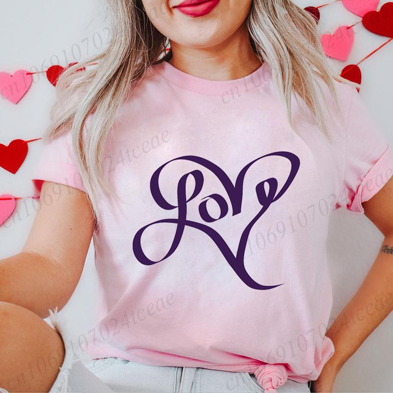 Women's T-Shirts Clothing Valentine Leopard Love Heart Print Tees Breathable Tshirt Loose T-Shirts Harajuku Casual Short Sleeve