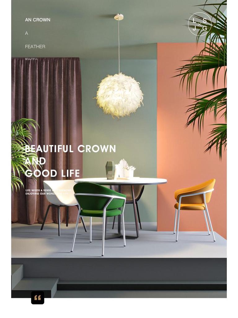 Bílý peříčkový kulový lustr - Kreativní dekorativní osvětlení pro ložnice a obývací pokoje.