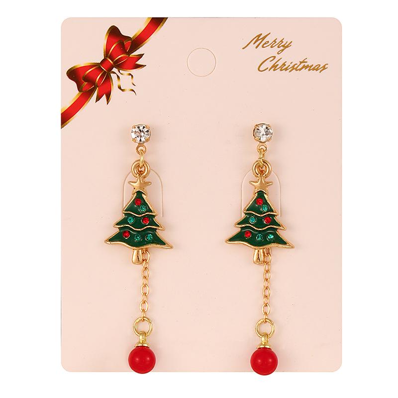 European & American Style Christmas Tree & Santa Claus Alloy Stud Earrings with Snowflake Design