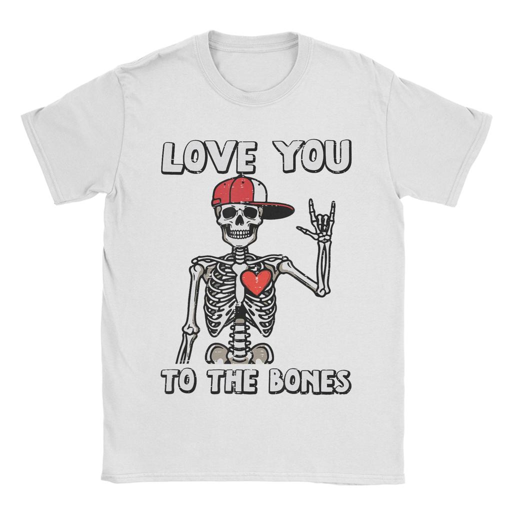 Valentinstag Skelett Ich liebe dich Rocker T-Shirt für Unisex Baumwolle Vintage T-Shirt Rundhals T-Shirts Kurzarm Kleidung Geschenkidee