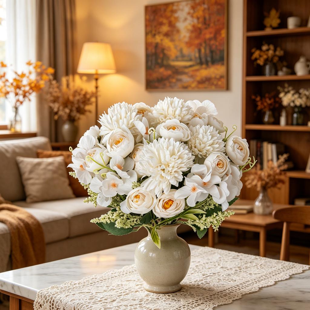 Artificial Flowers Hydrangea Scrapbook Silk Rose Vase Home Room Table Autumn  Halloween Decora Wedding Bridal Bouquet DIY Gift