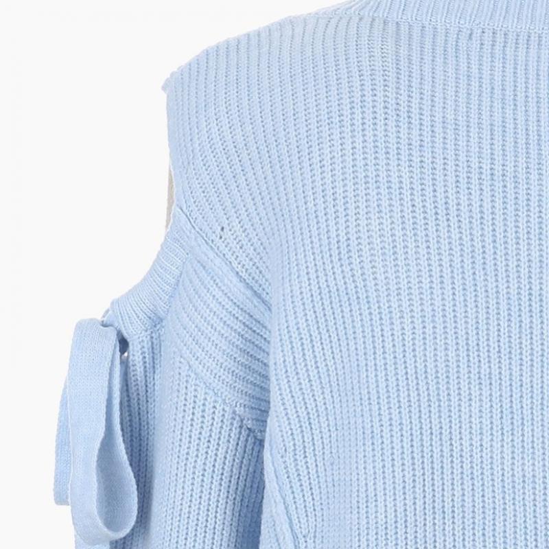 Egoist Shoulder Slit Ribbon Detail Knit Pullover  Es1kl163 