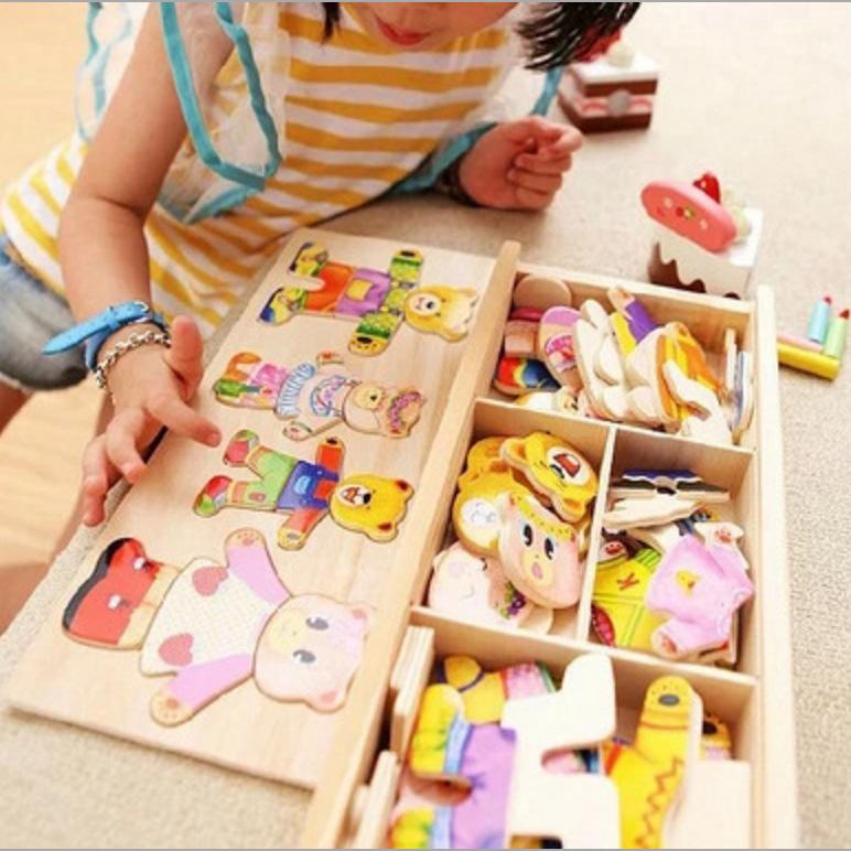 

Wooden Bear Clothes-changing Puzzle Toy for Boys And Girls Building Blocks Assembly Educational Game