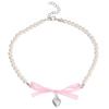 Cute Romantic Pink Bowknot Pearl Beaded Heart Crystal Cross Pendant Necklace for Women Charm Sexy Y2K Collar Jewelry Accessory