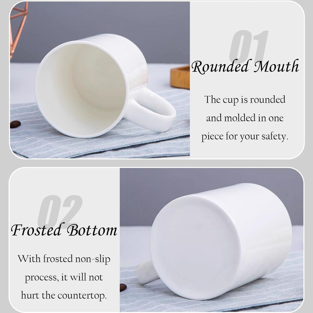 11oz White Mug Cup, Lightweight Bright Porcelain Tea Cups with Handle, Elegant and  Ceramic Coffee Cups for Tea, Hot Cocoa, Milk
