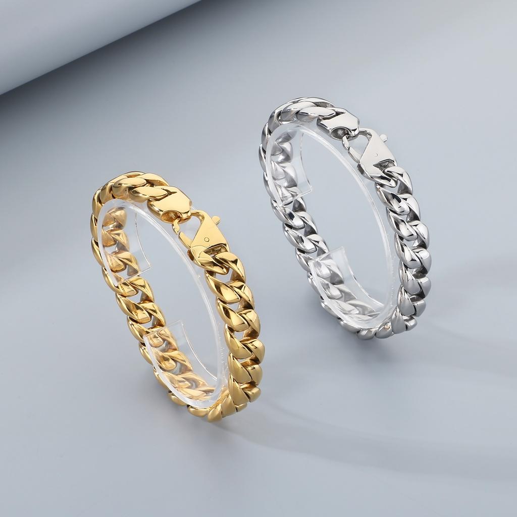 Hot Sale Gold Plated Stainless Steel Cuban Link Bracelet Men Polished Hand Jewelry Unisex Fashion Wrist Jewelry Necklace