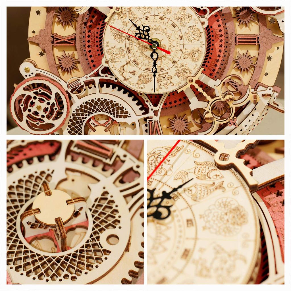 ROKR 3D Wooden Wall AA Kids Adults Ages Model Kit with Illustrated DIY Craft Educational No Special Tools or Glues Brain Focus Puzzle, Clock,