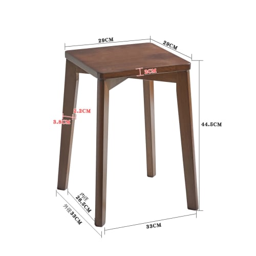 Aibiju Wooden Dining Stool, Stackable Stool with Mini Table, Entryway Chair, Natural Wood, Square, 33x33x44.5cm, Weight Capacity 100kg, Dark Brown, RF