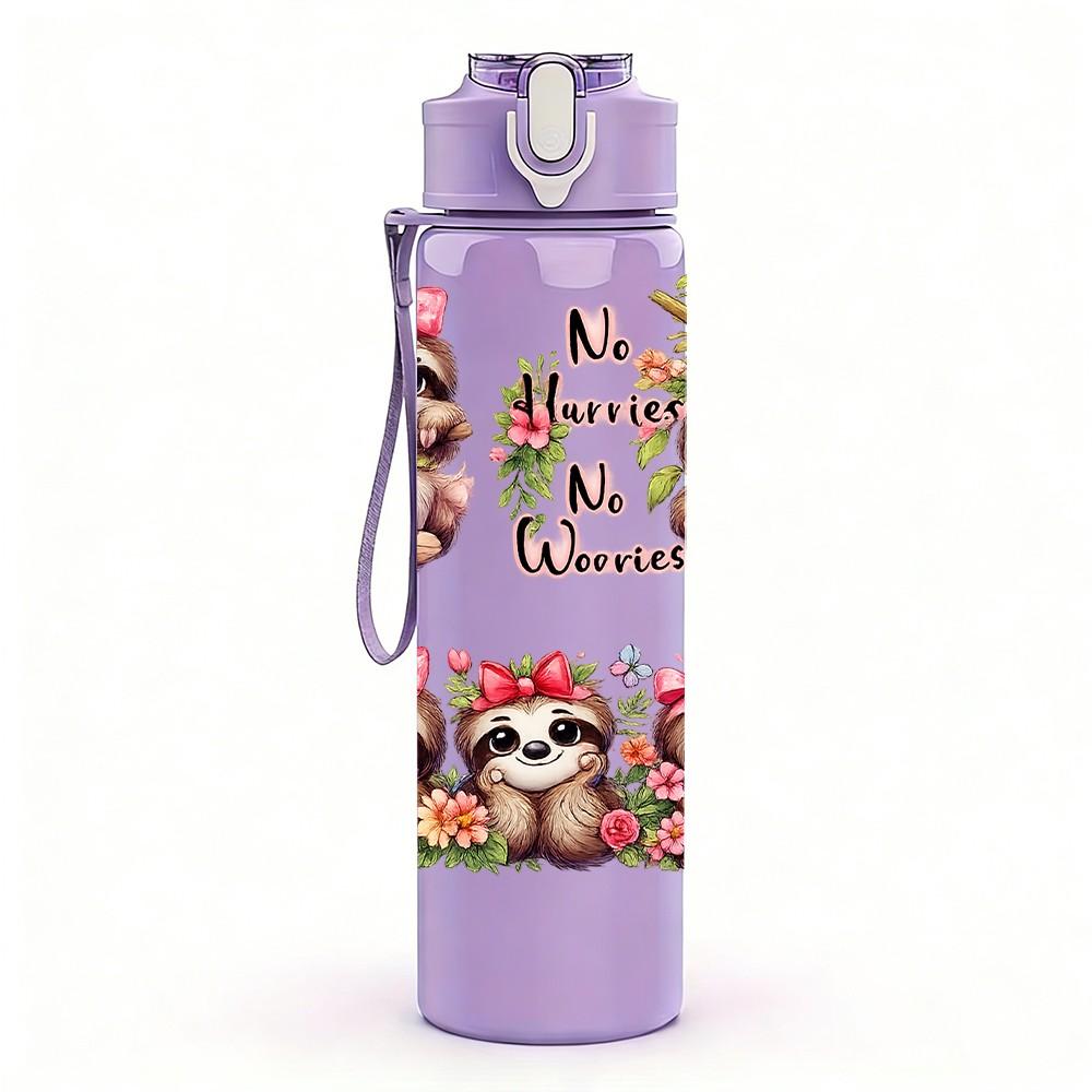 1PC Three Sloth Family Cute Cartoon Print 750ml Color Plastic Sports Water Bottle Leakproof Flip Straw Lid Suitable for Sports Office Home Use