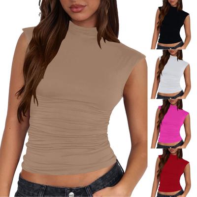 Women's Casual Solid Color Half High Neck Slim Fit Sleeveless Versatile Vest Top
