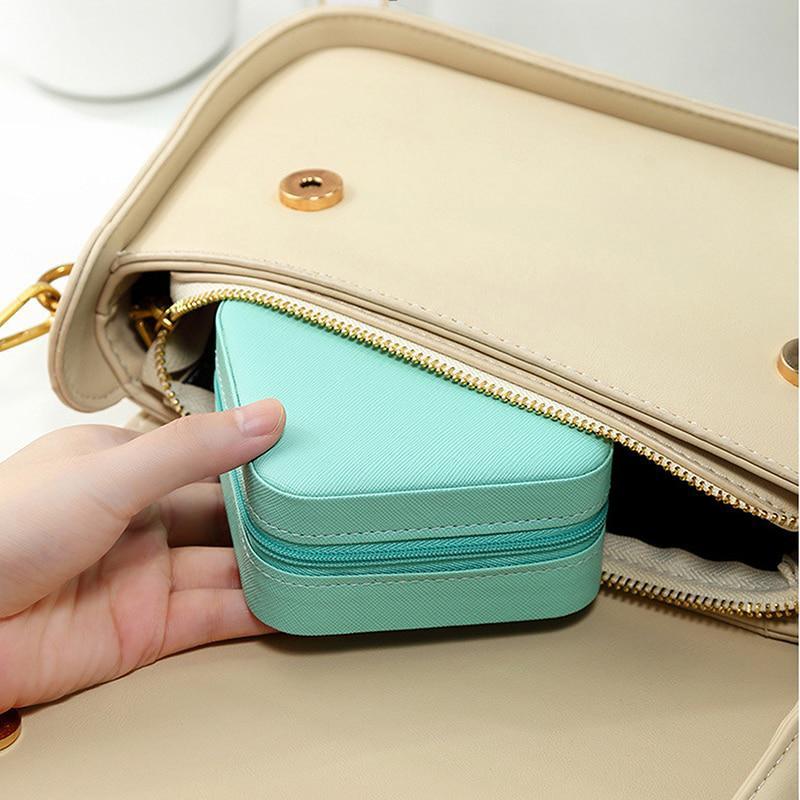 1Pcs Tragbare Schmuck Box Schmuck Organizer Display Reise Schmuck Fall Boxen Taste Leder Lagerung Zipper Jewelers WBL