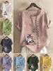 Women's Fashion Cat Print Shot Sleeve T-shirt Loose Cotton Shirt Casual Loose Summer Plus Size Blouse Tops