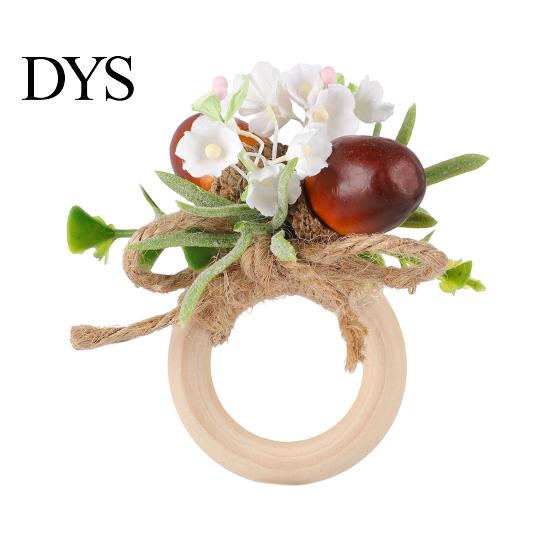 Fall Banquet Decorations Artificial Rosemary Napkin Ring, Wooden Ring Holder with Faux Acorns Harvest Party Supplies Flowers, Autumn Rustic