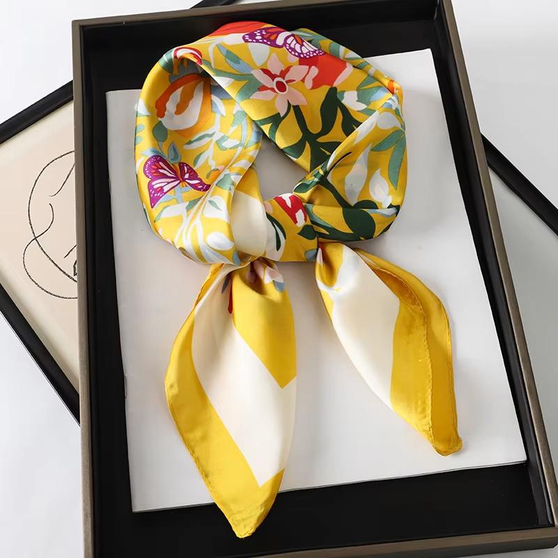 2024 Luxury Square Silk Scarf for Women Hijab Hair Bands Neckerchief Female Satin Shawl Ribbon Headband Fashion Wraps Bandana