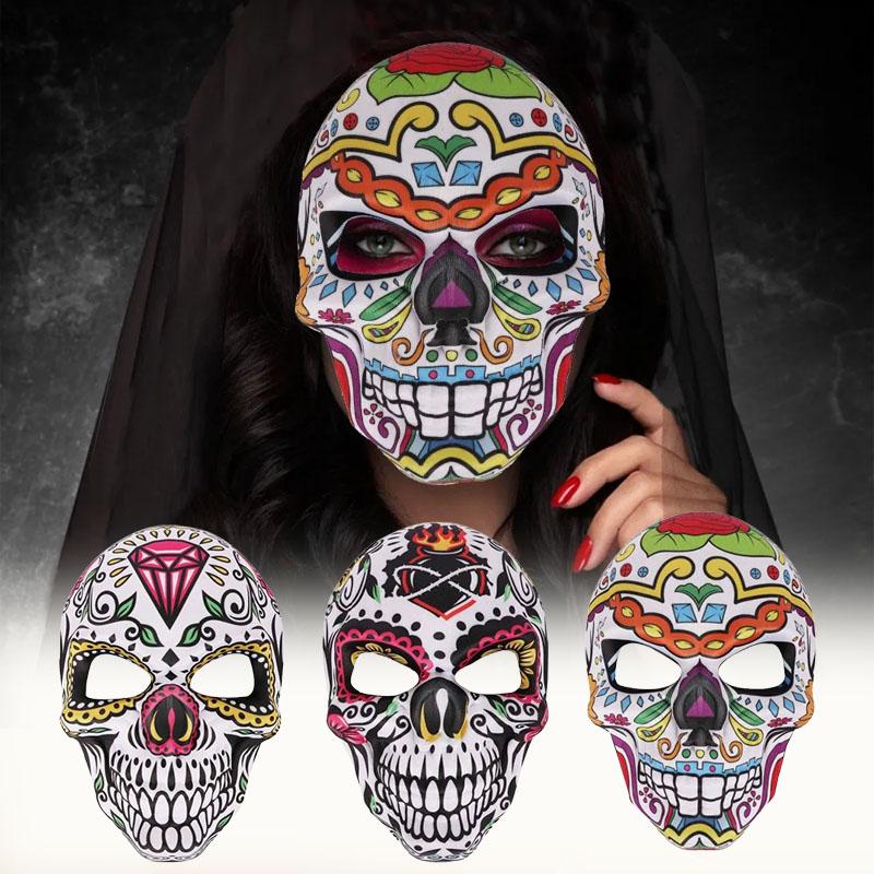 Colorful Printed Skull Horror Mask Halloween Day of The Dead Cosplay Carnival Masquerade Ball Party Decoration Prop
