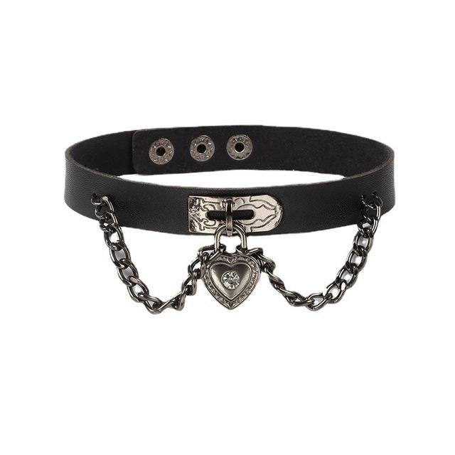 New Pattern Women Sexy Gothic Lock Harajuku Chocker Necklace Heart Key Rivets Black Goth Punk Chokers Gothic Choker Necklace