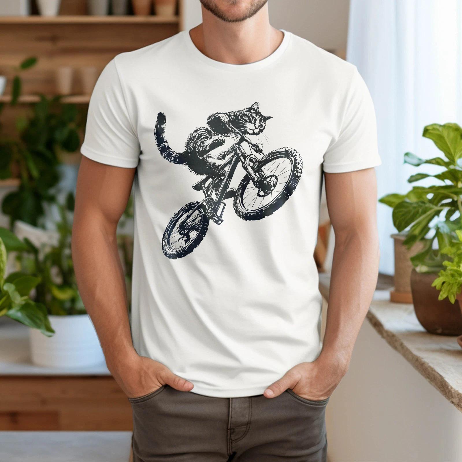Cat Riding Bicycle Funny Cycling Cat T-Shirt 3XL