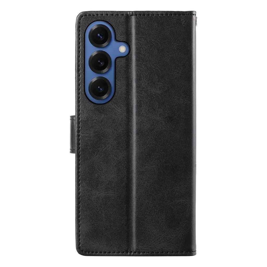 For Samsung Galaxy S26+ Case Stand Wallet Calf Texture PU Leather Flip Phone Cover with Wrist Strap