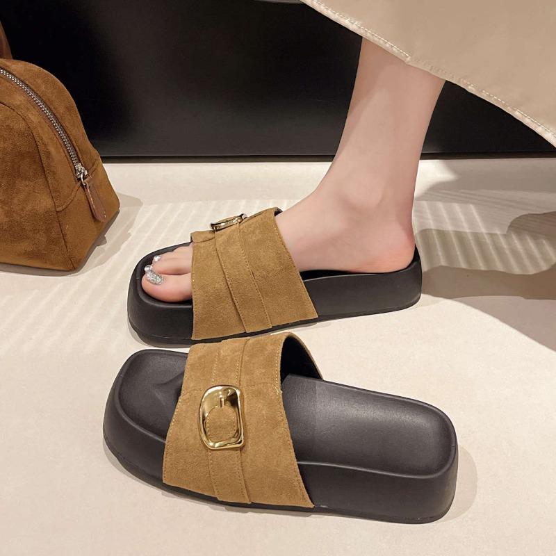 Retro-designed Button-down One-line Slippers for Women Thick-soled Comfortable To Wear with Flip-flops Fashionable Casual Shoes