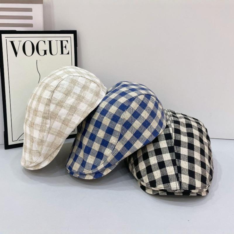 New spring and summer hats women's plaid forward cotton splicing painter hats hot summer cotton hats