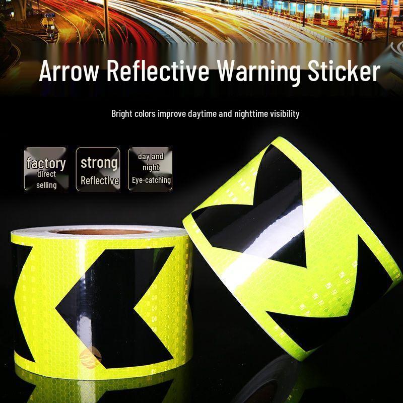10CM Wide Green Background Black Arrow Reflective Truck/Car Sticker - Anti-collision Luminous Warning Strip