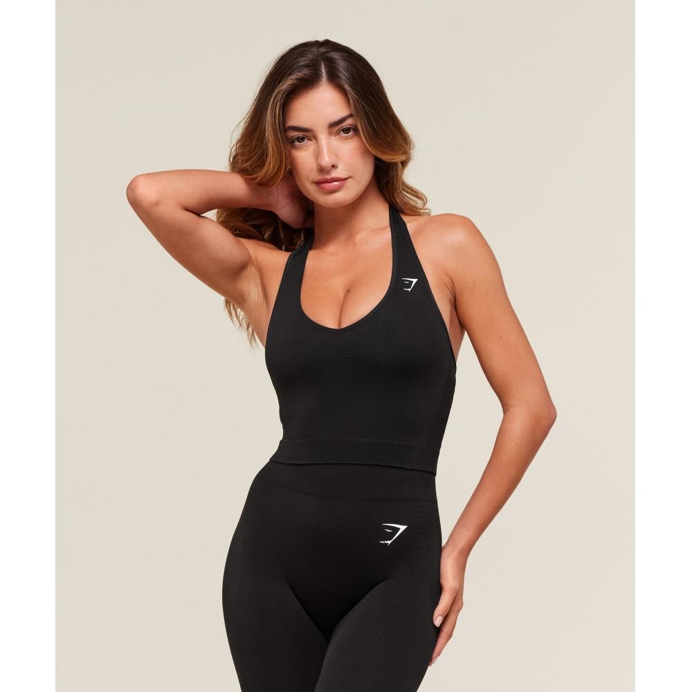 

Gymshark Vital Seamless Halter Neck Tank With Shelf Black B2c9l Bb2j XS