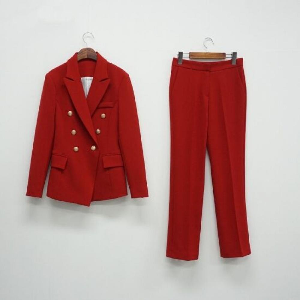 Style Latte Women Suit Setup Double Jacket Stretch Slacks Two Piece Suit Set