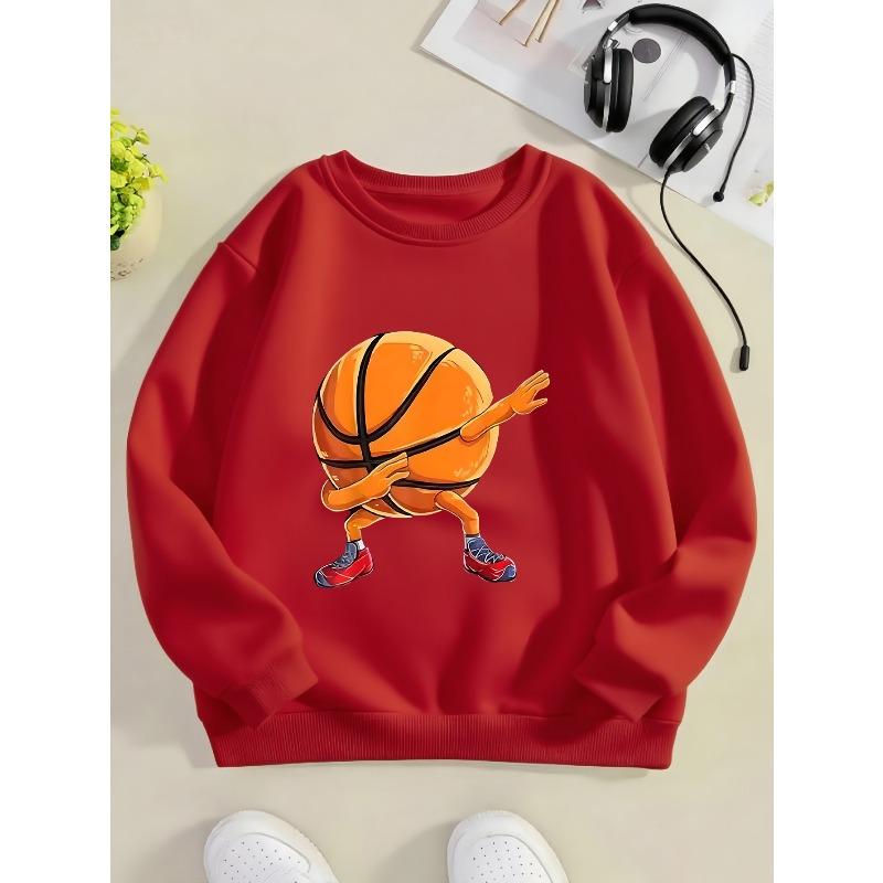 Kids Sweatshirt,Print Sweatshirt - Cute Character with Hoop & Jersey Number 23 Design, Casual Round Neck Pullover for Winter Warmth (Easy-Care)