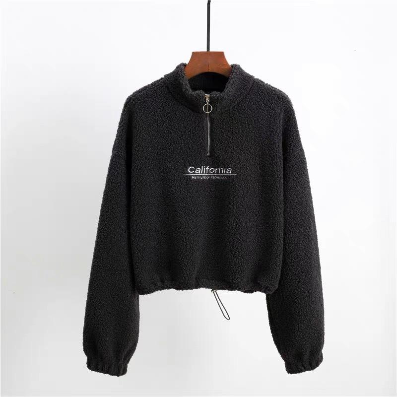 Thickened Lambskin Autumn and Winter Fashion 2024 Women's Sweatshirt Plus Velvet Loose Top