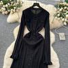 Herbst Winter Damen Marke Designer Laufsteg Partykleider Langarm Strickpullover Lang Maxi Pullover Robe