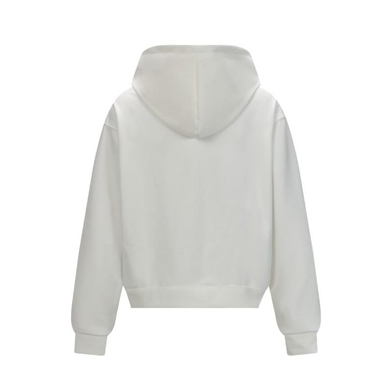 Unisex Streetwear Suede Hooded Zip-Up Sweatshirt With Embroidered Letter Patch Loose Fit Winter Casual Jacket